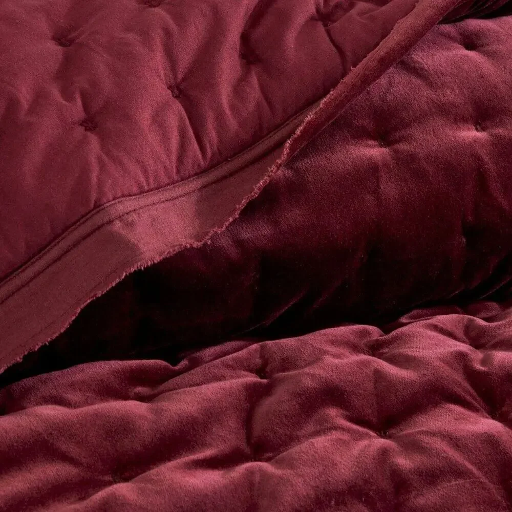 Pottery Barn Velvet Tufted Quilt FULL QUEEN Merlot Deep Dark Red Bedding NWT